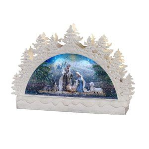 Roman Arched Glitter Swirl Christmas LED Lighted Nativity Scene Table Decor
